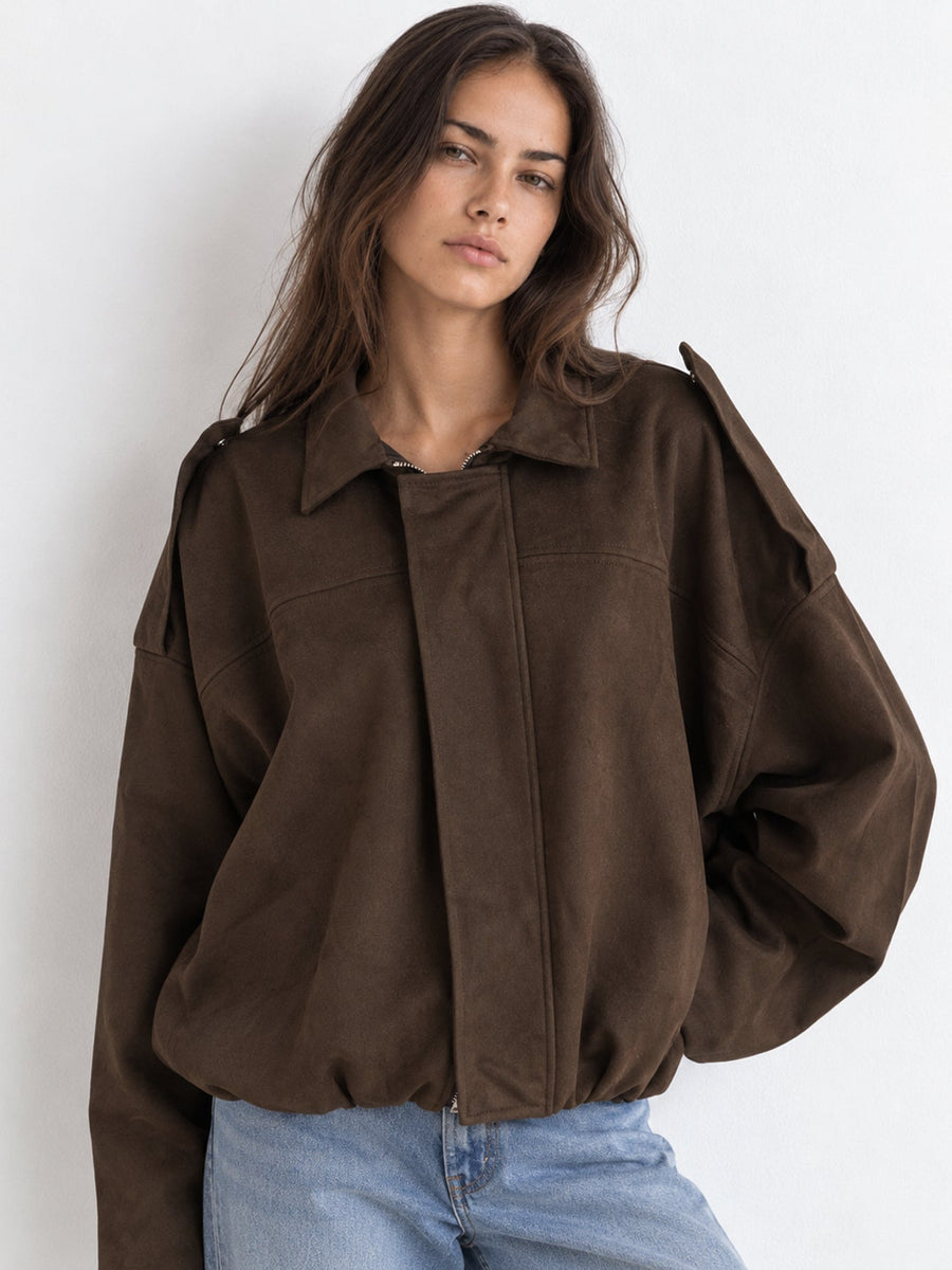 Blouson bomber suédine chocolat face