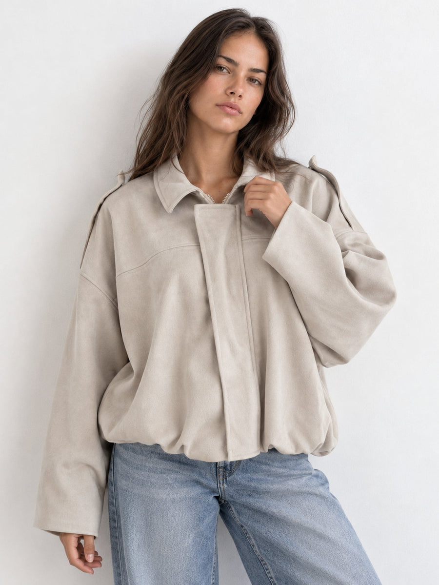 Blouson bomber suédine beige face