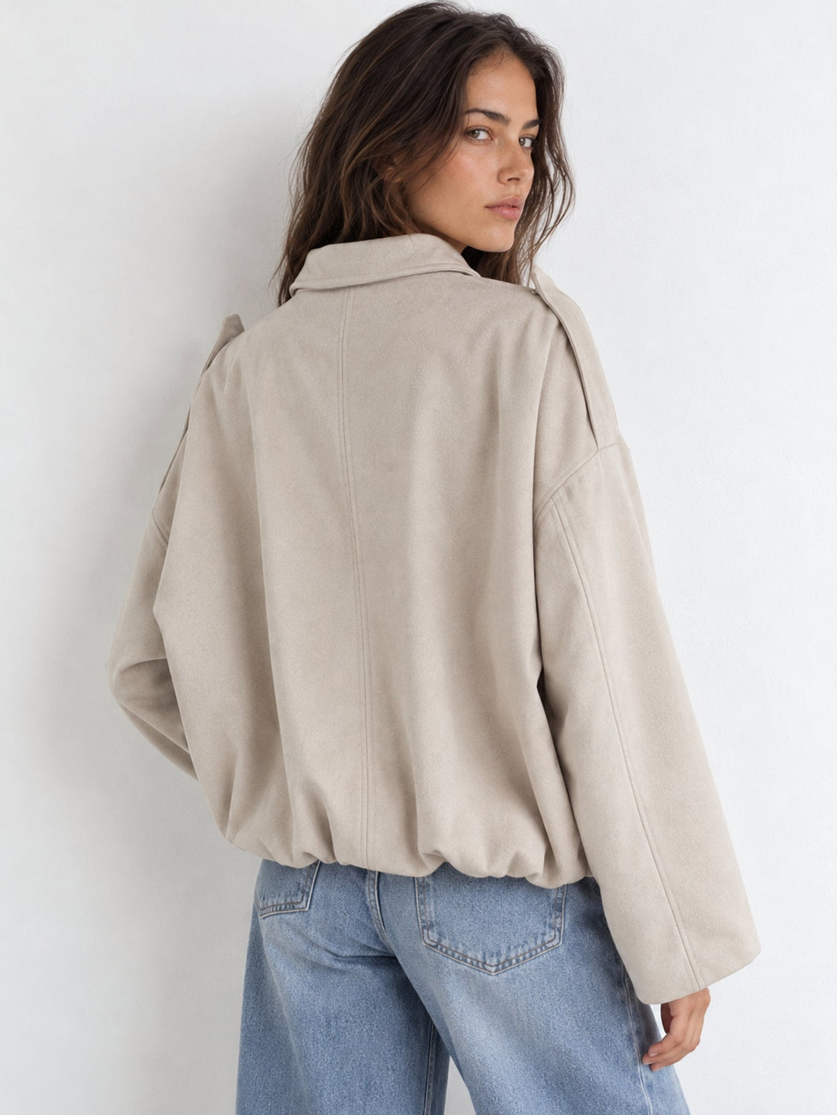 Dos blouson bomber suédine beige