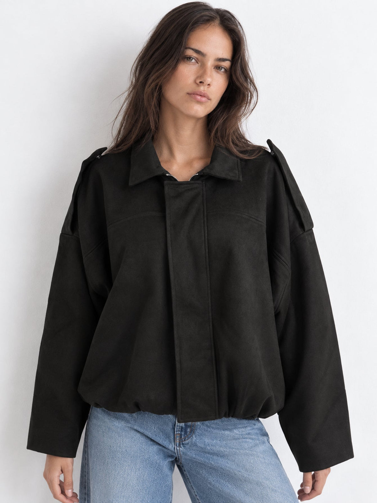 Blouson bomber suédine noir face