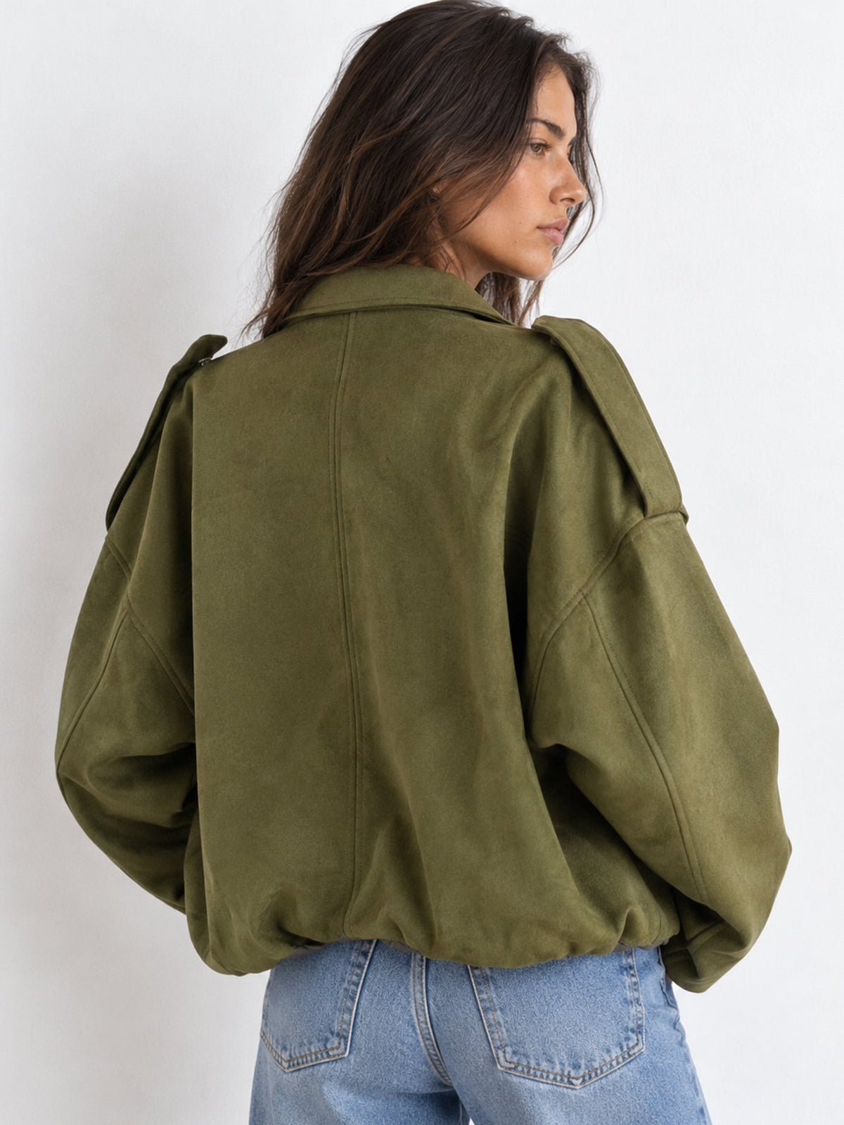 Dos blouson bomber suédine kaki