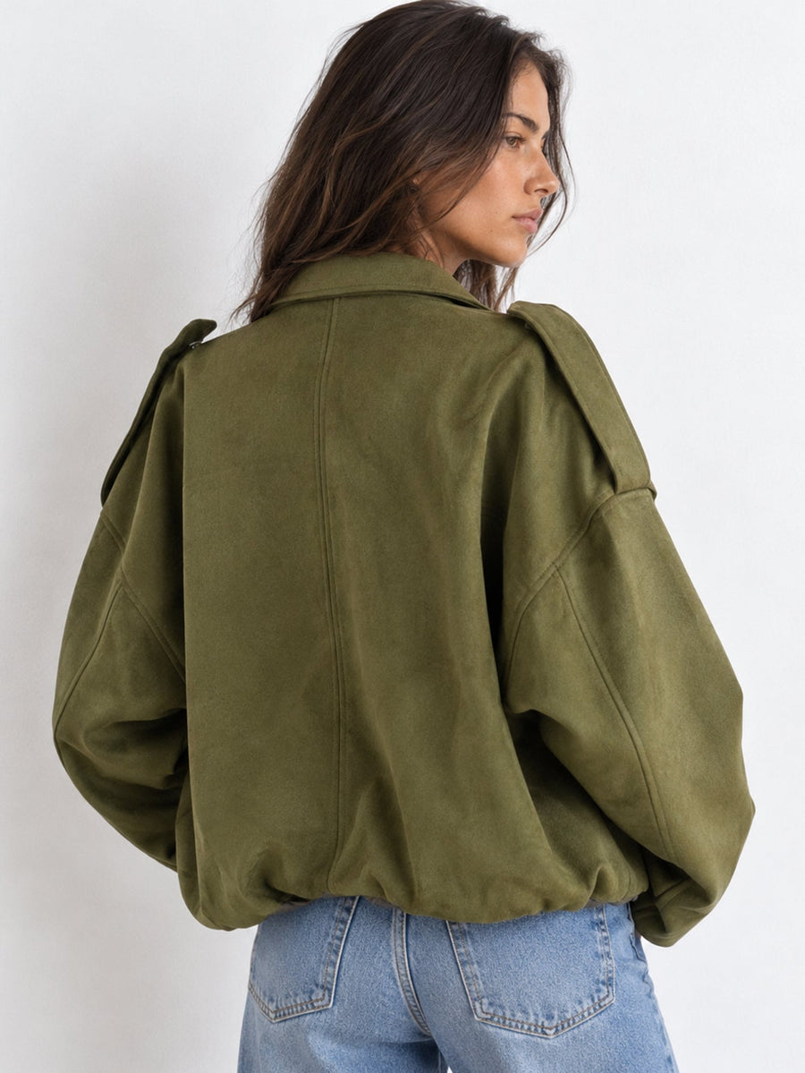 Dos blouson bomber suédine kaki