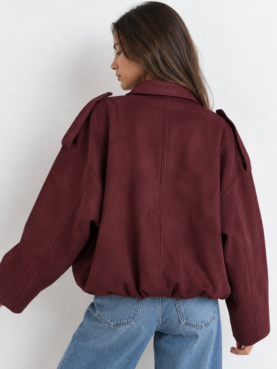 Dos blouson bomber suédine bordeaux