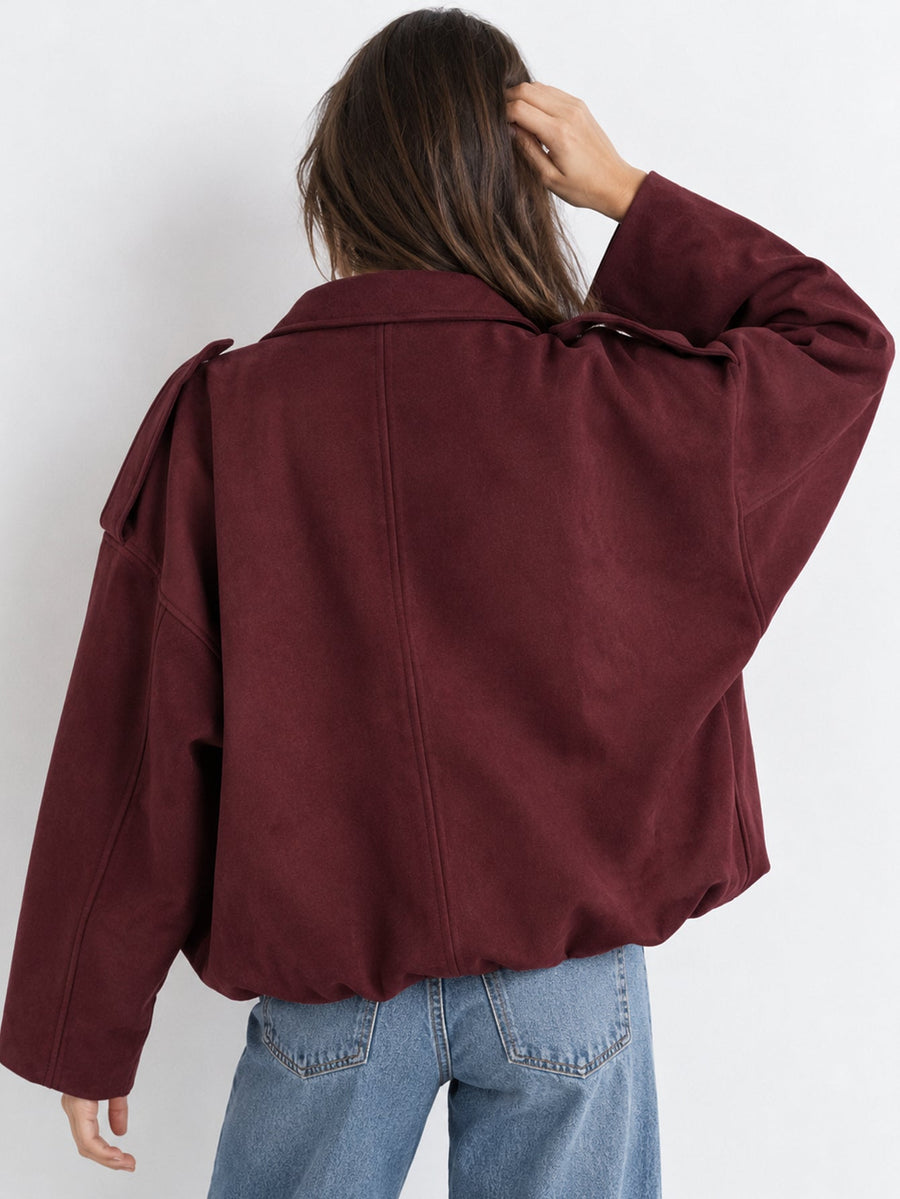 Dos blouson bomber suédine bordeaux variante