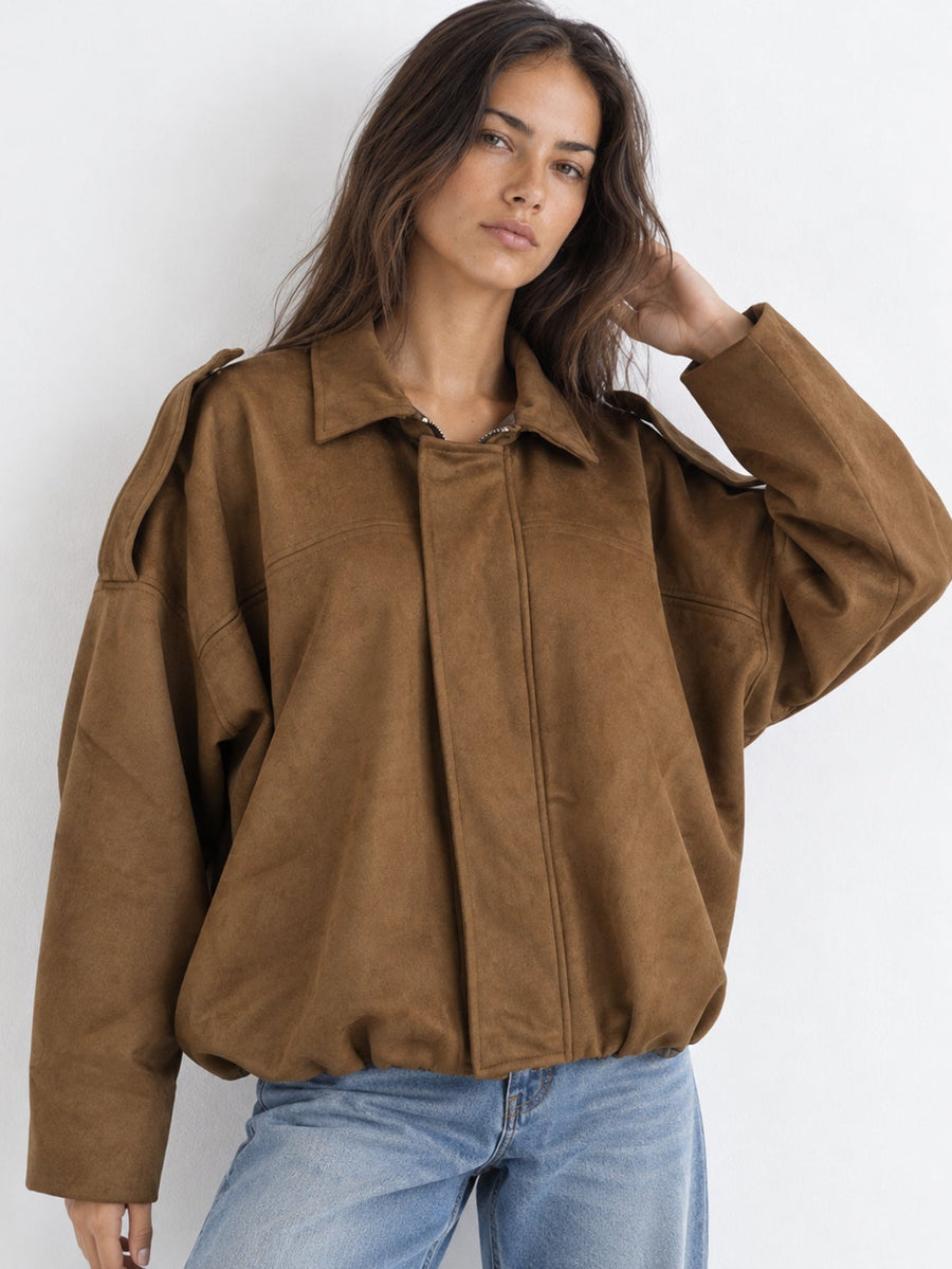 Blouson bomber suédine camel face