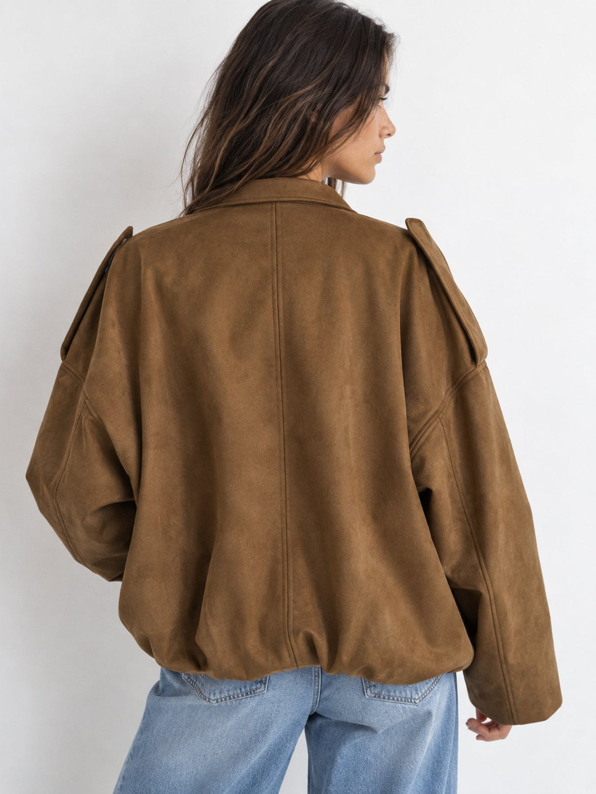 Dos blouson bomber suédine camel