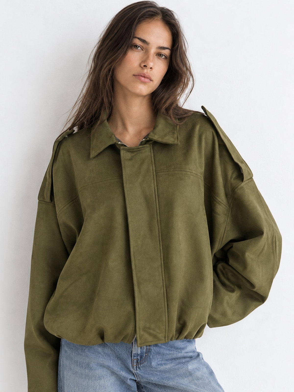 Blouson bomber suédine kaki face