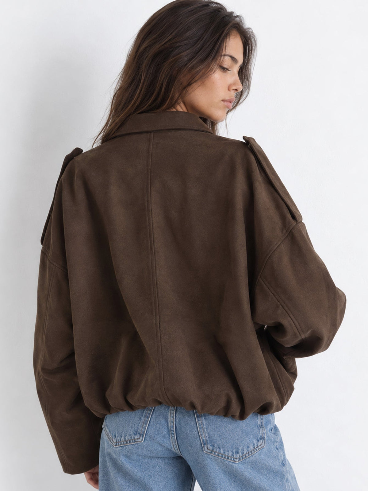 Dos blouson bomber suédine chocolat