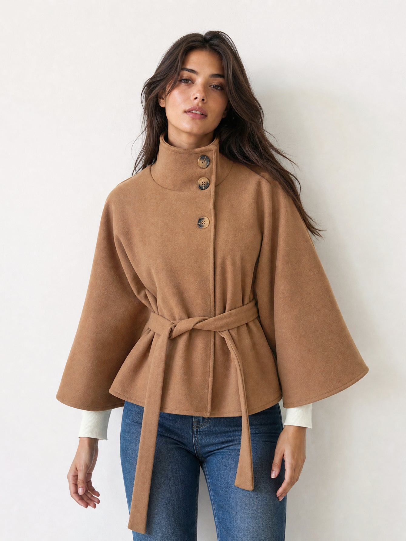Cape camel face avec ceinture