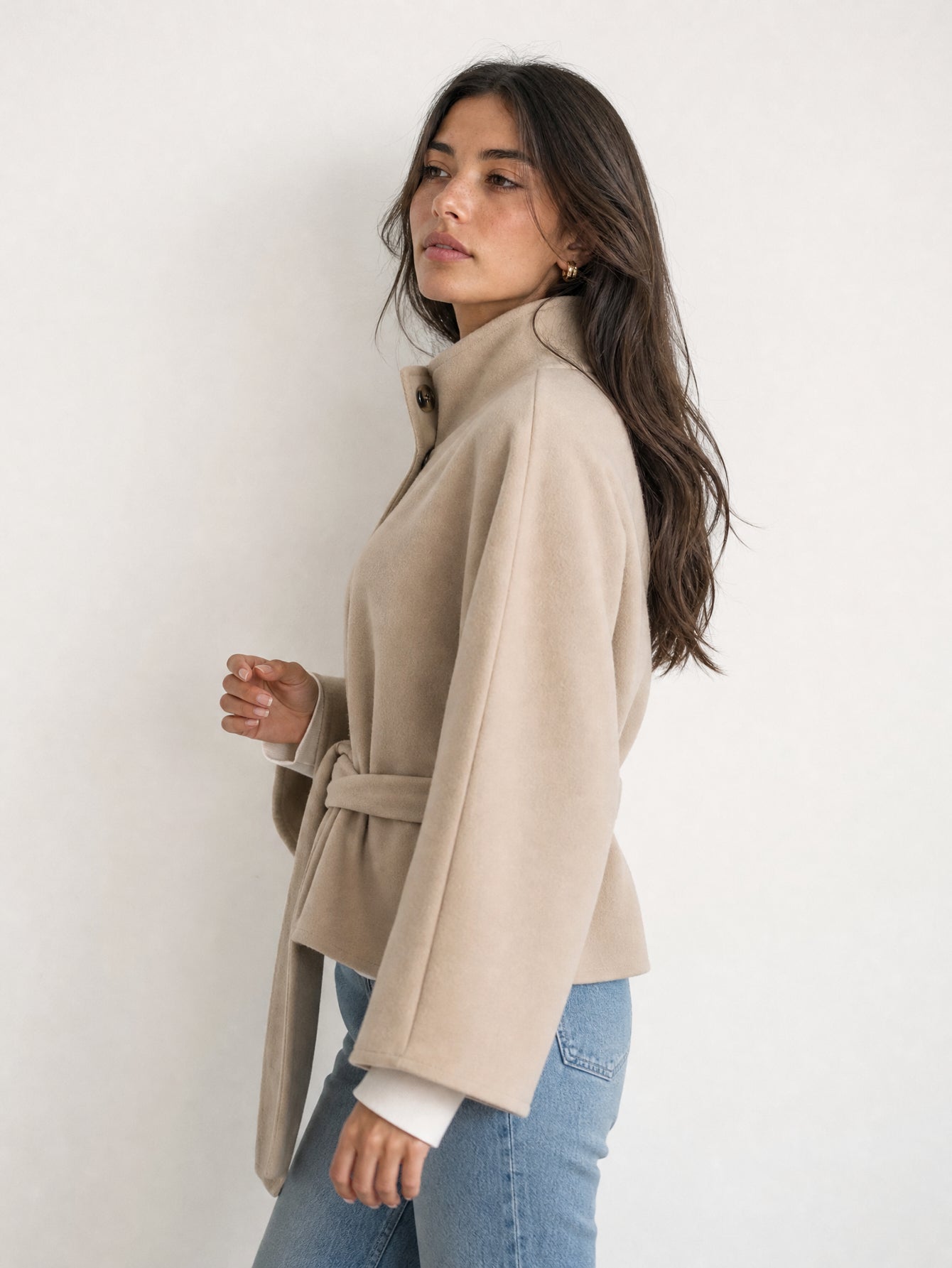 Cape beige profil col montant