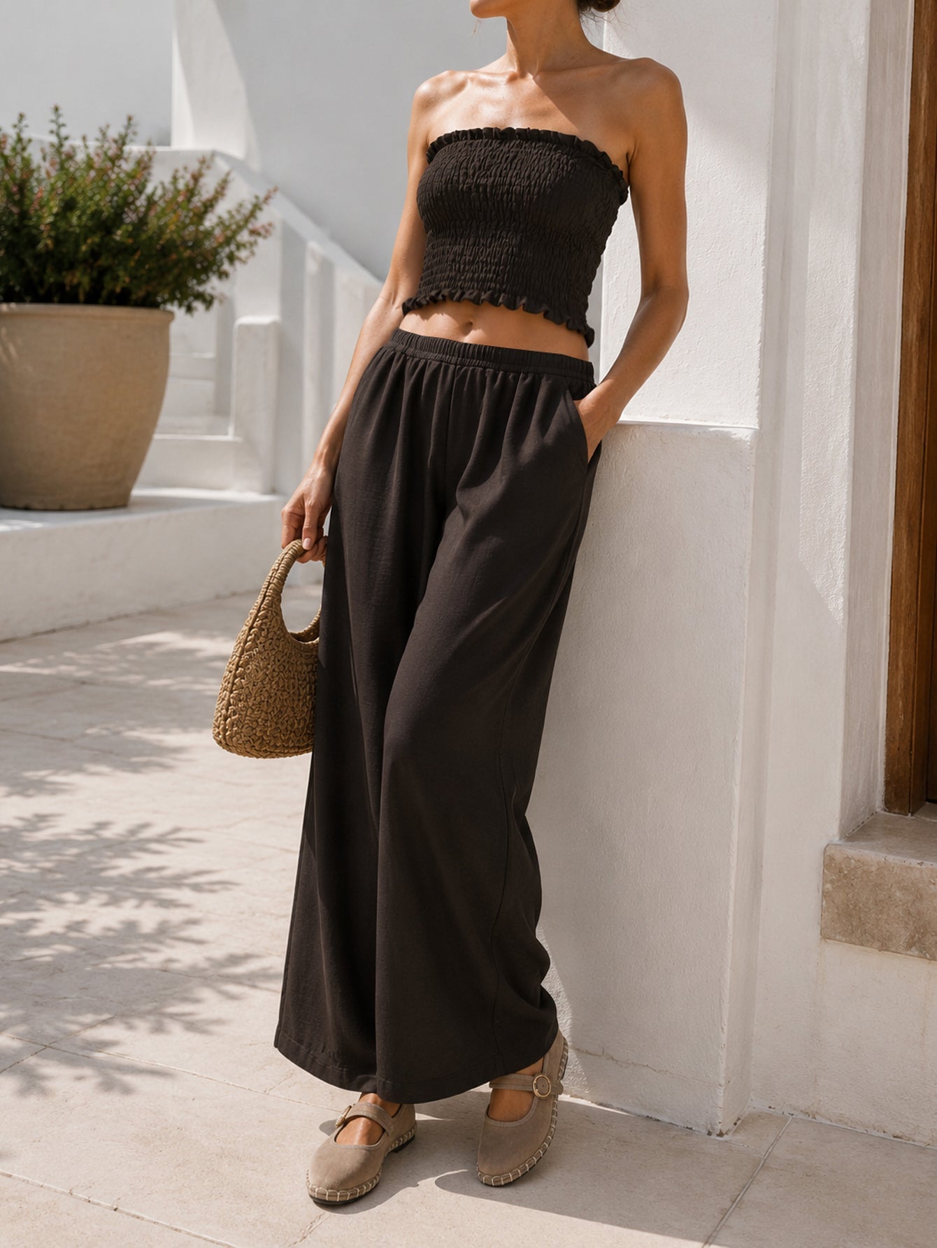 ensemble bandeau smocké gris vue face