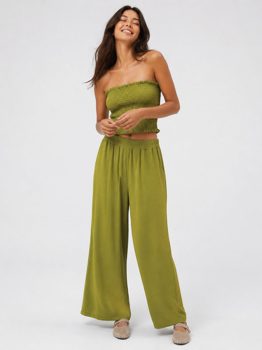 ensemble bandeau smocké beige en situation