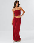 ensemble bandeau smocké et pantalon large bordeaux