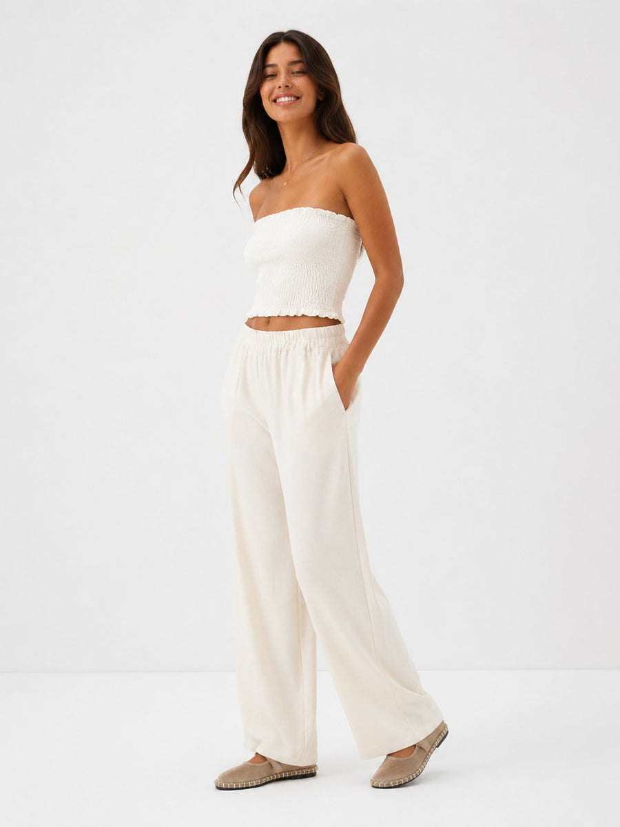 ensemble bandeau smocké beige vue dos