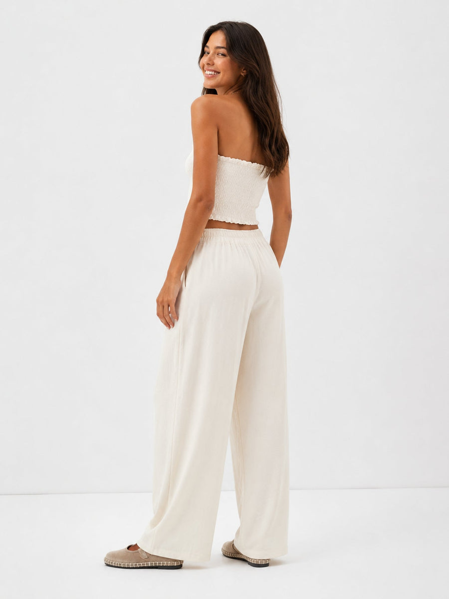 ensemble bandeau smocké beige gros plan
