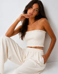ensemble bandeau smocké marron vue face