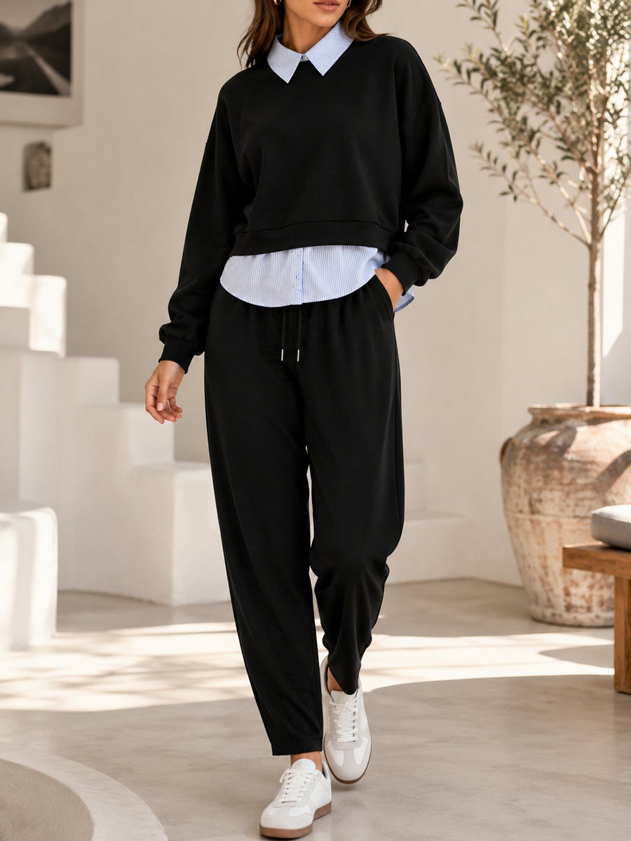 Ensemble sweat + pantalon coloris foncé vue de face