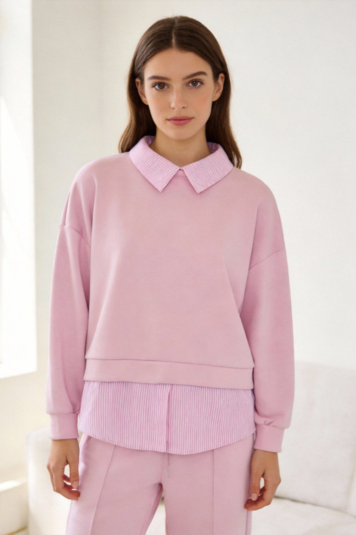 Ensemble sweat + pantalon rose poudré portrait