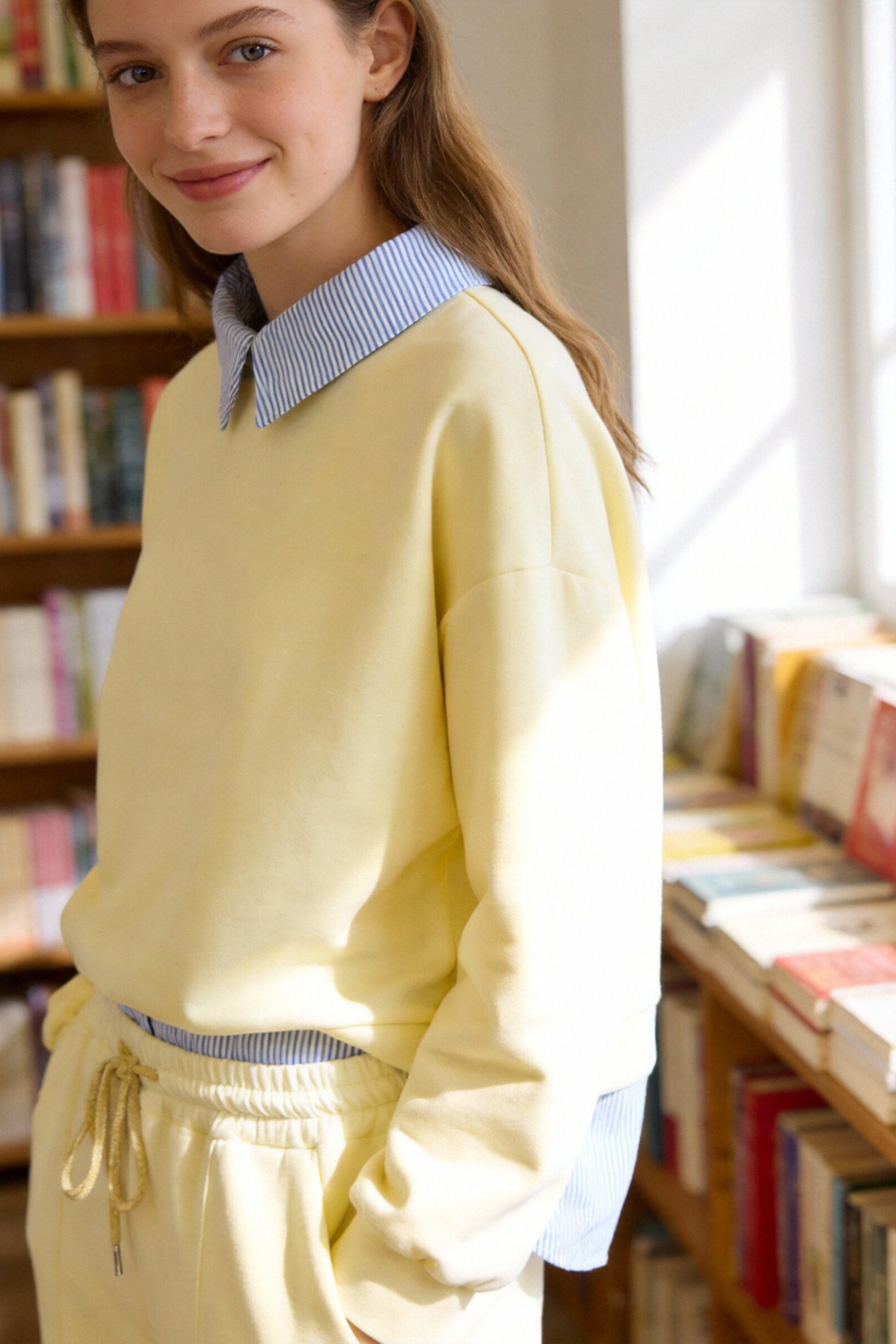 Ensemble sweat + pantalon jaune moutarde profil