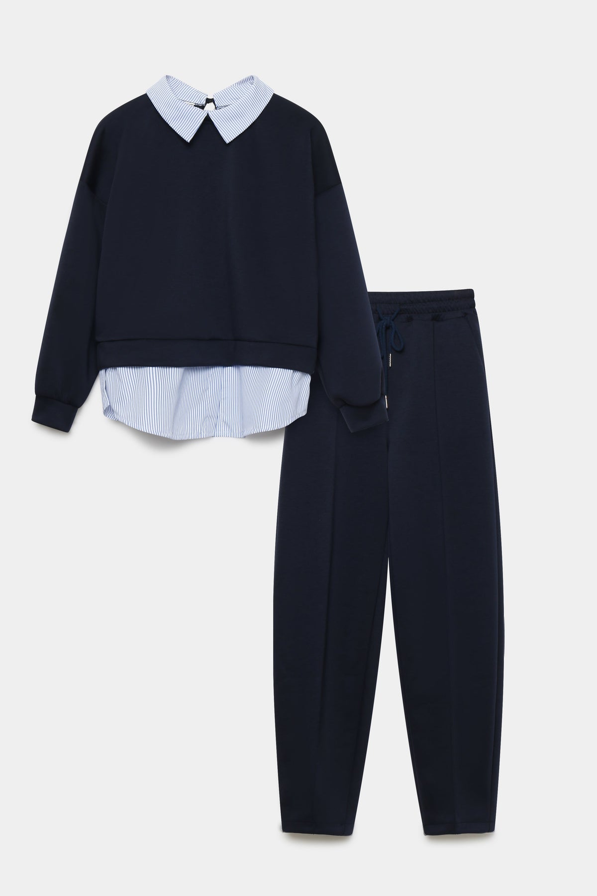 Sweat col chemise rayé coloris foncé packshot