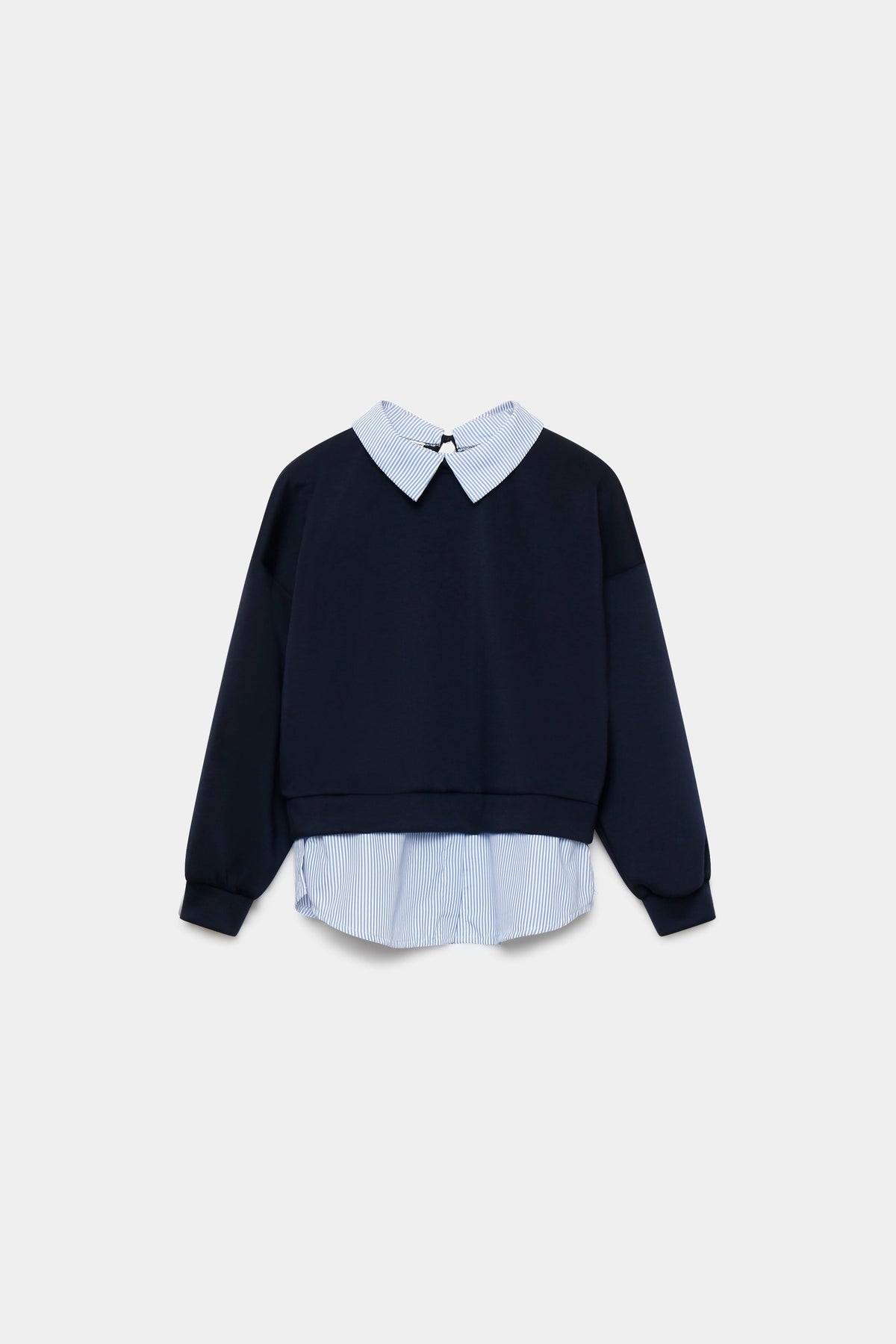 Sweat col chemise rayé dos avec goutte coloris foncé