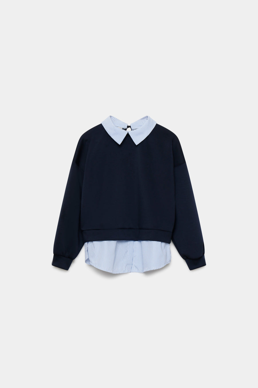 Sweat col chemise rayé dos avec goutte coloris foncé