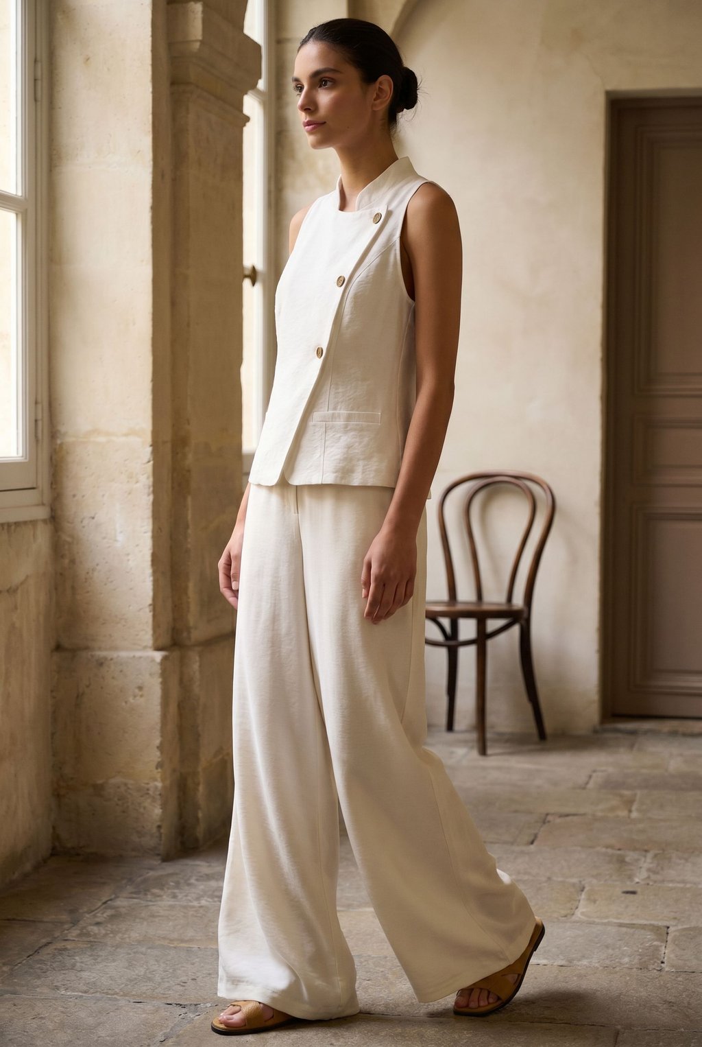 ensemble gilet croise et pantalon large en viscose image 14