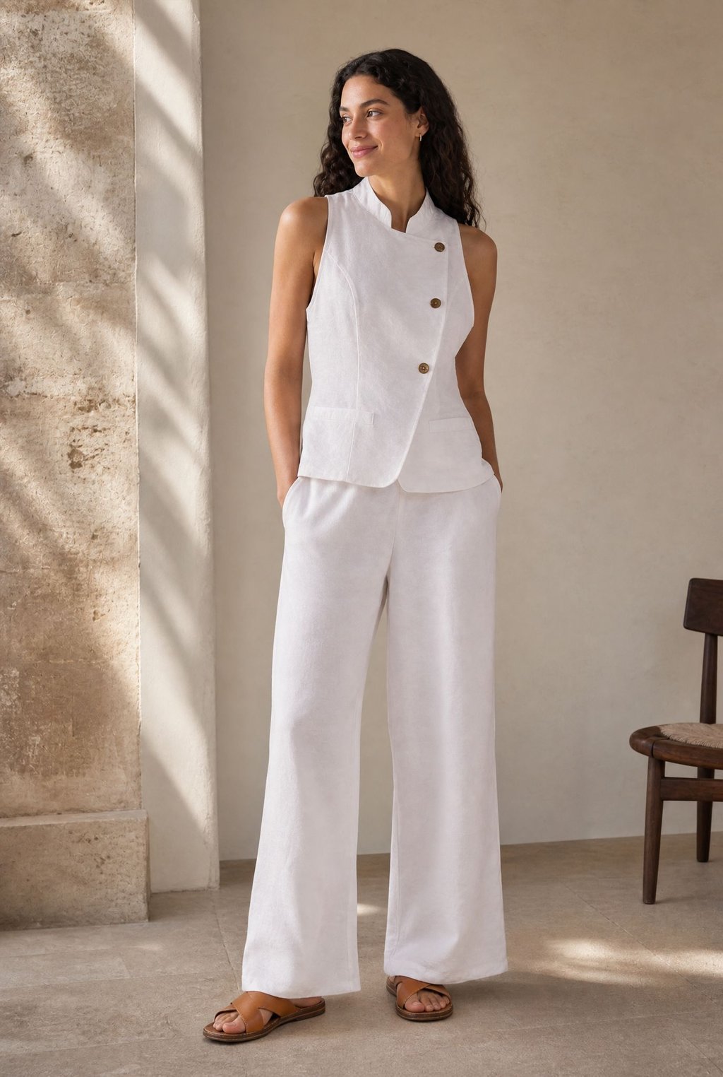 ensemble gilet croise et pantalon large en viscose image 15