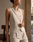 ensemble gilet croise et pantalon large en viscose image 25