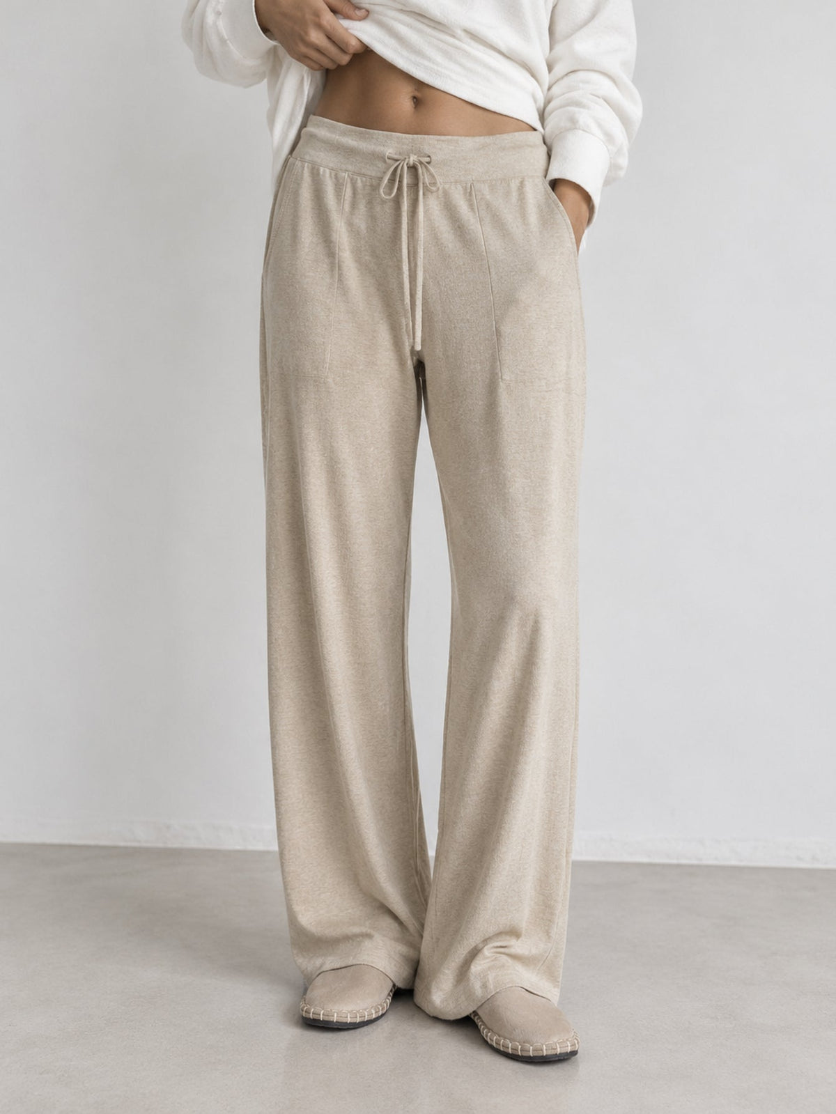 Pantalon en maille beige face
