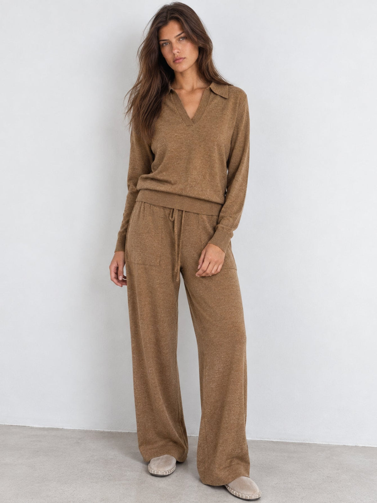 Ensemble en maille camel face