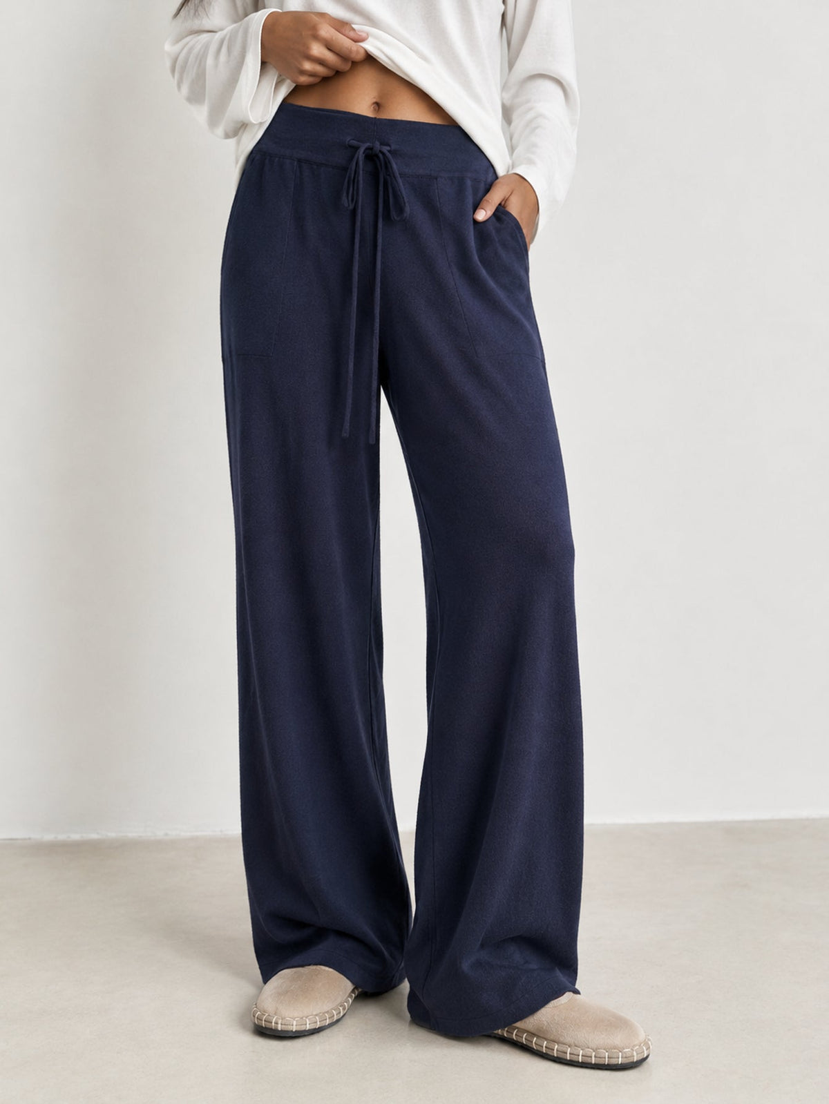 Pantalon en maille bleu marine face