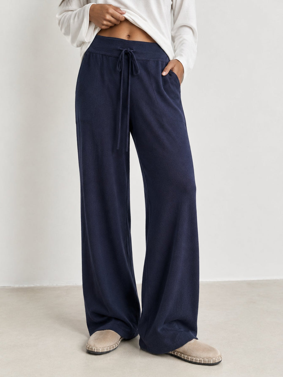 Pantalon en maille bleu marine face