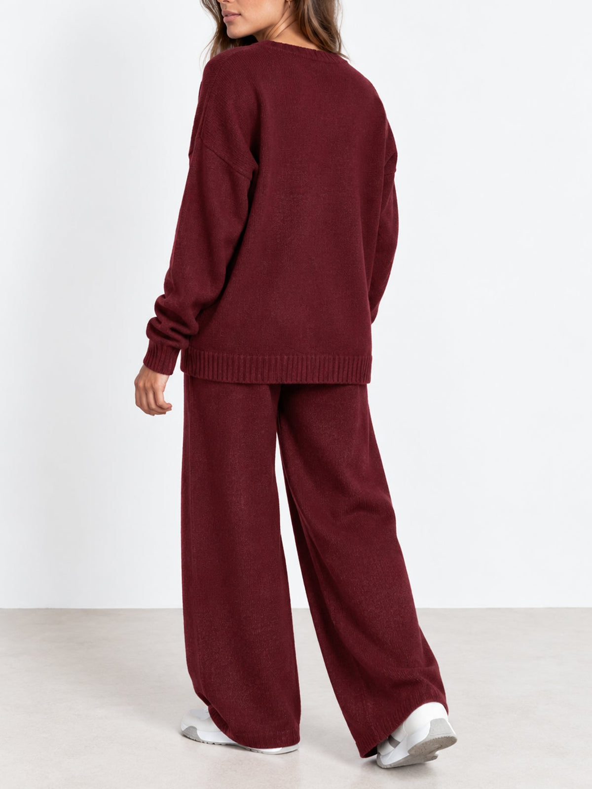 Dos ensemble en maille bordeaux