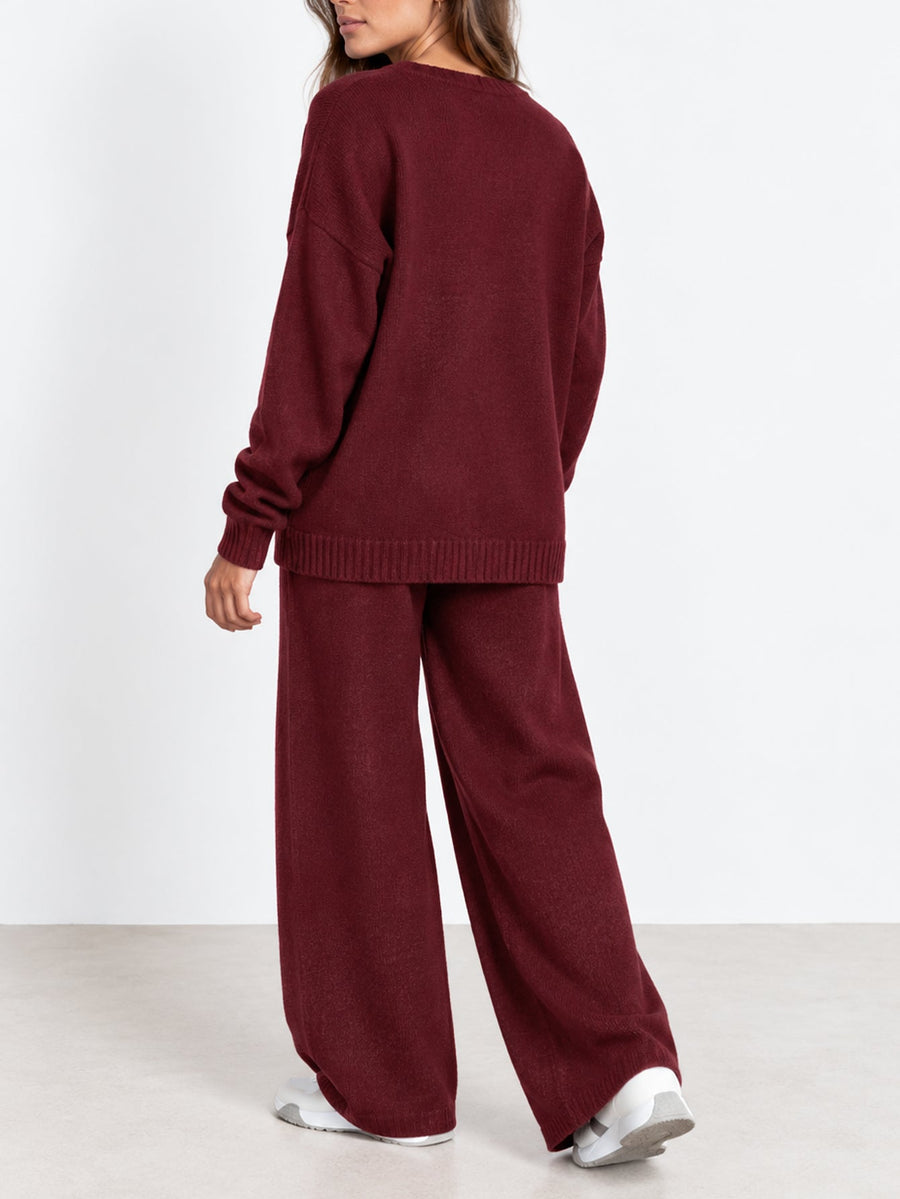 Dos ensemble en maille bordeaux