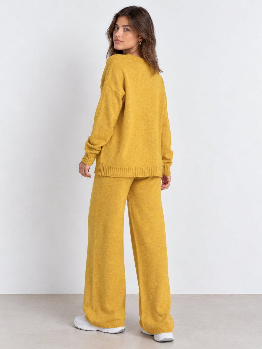 Dos ensemble en maille jaune moutarde