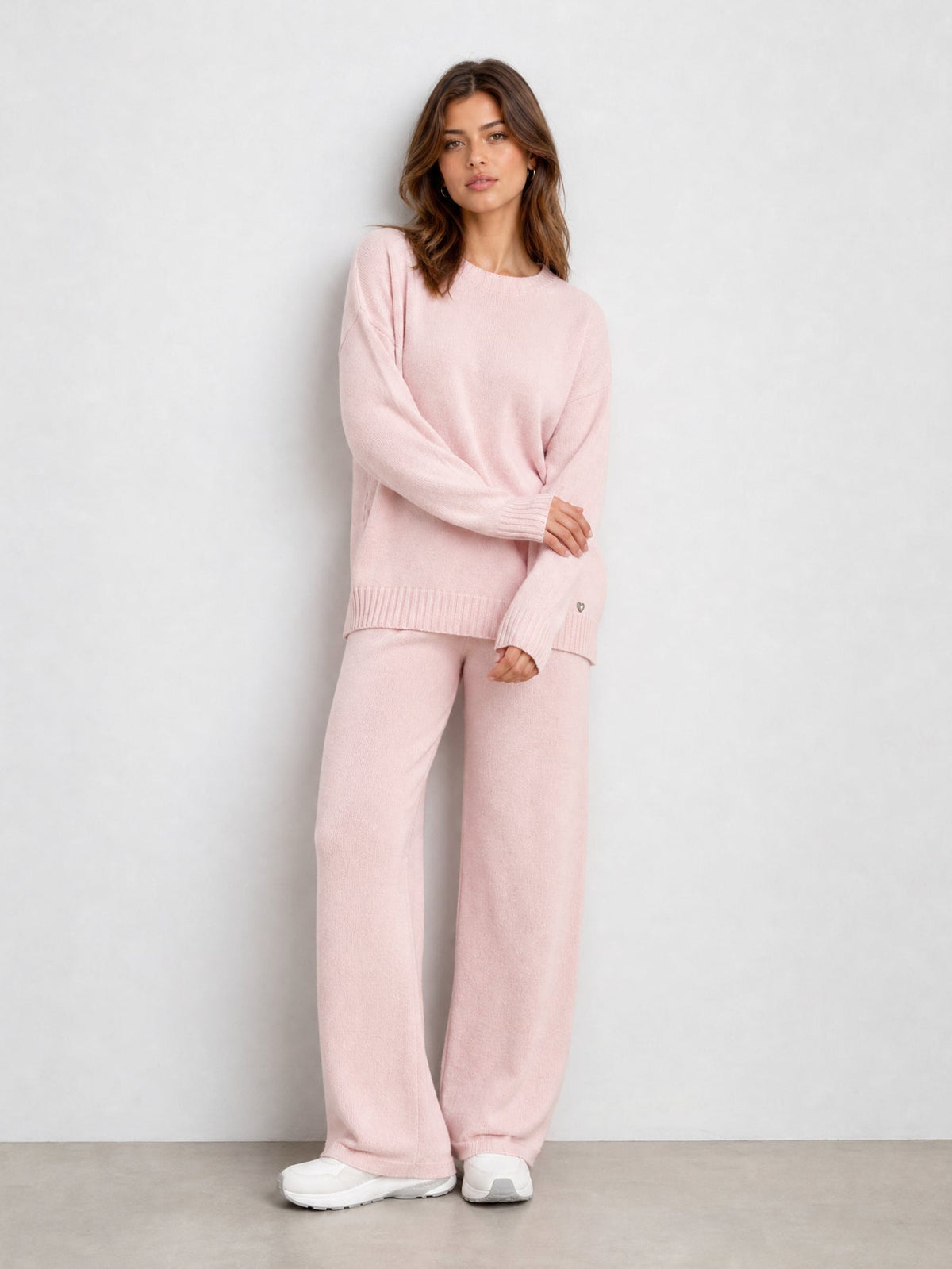 Ensemble en maille rose poudré