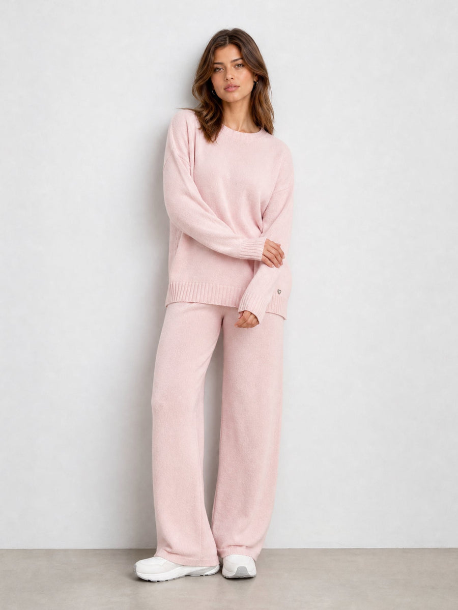 Ensemble en maille rose poudré