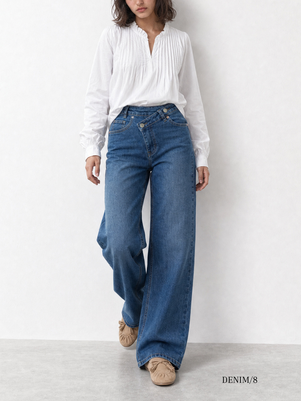 Jean large à ceinture croisée bleu moyen