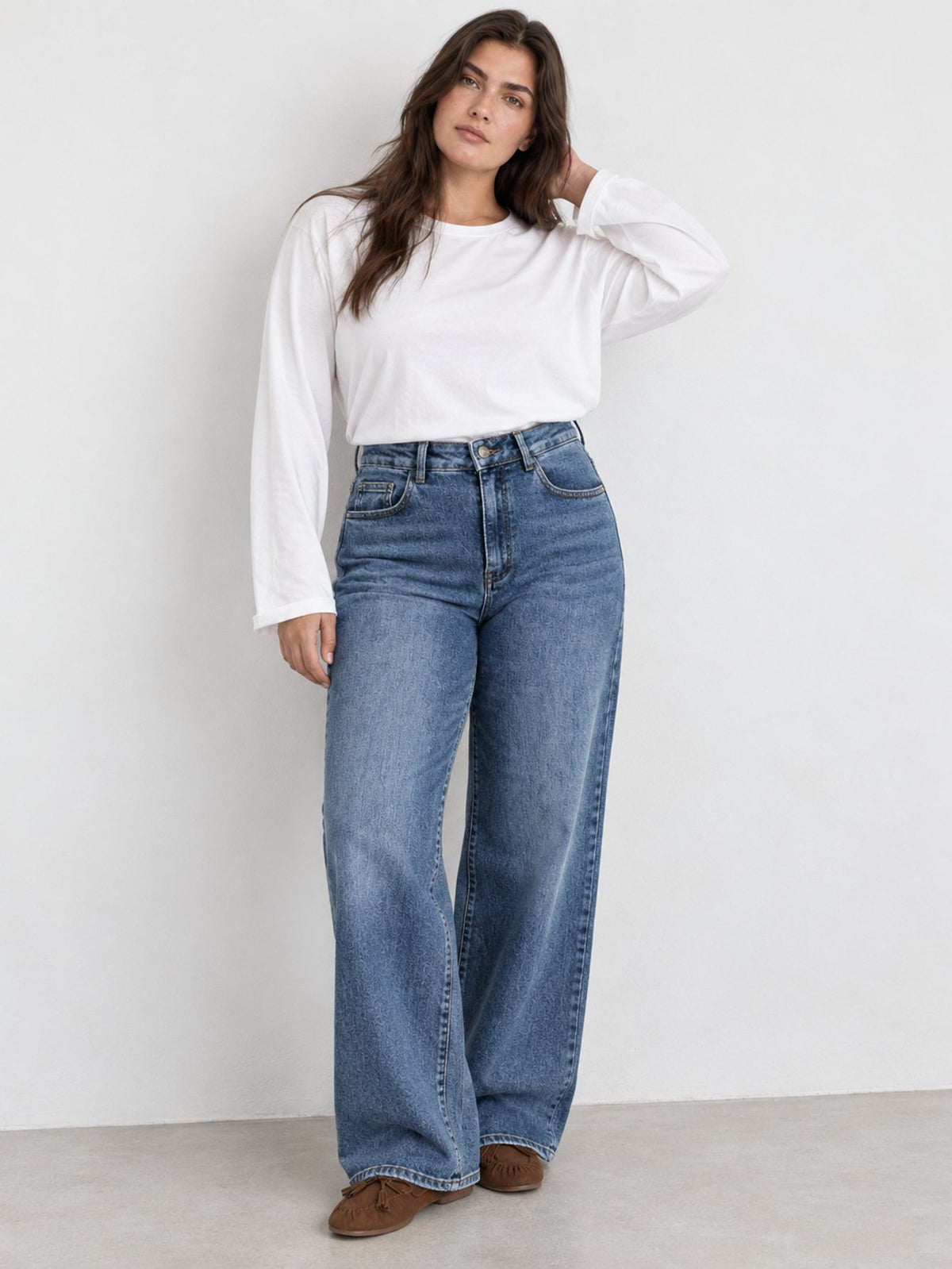 Jean wide leg bleu moyen face