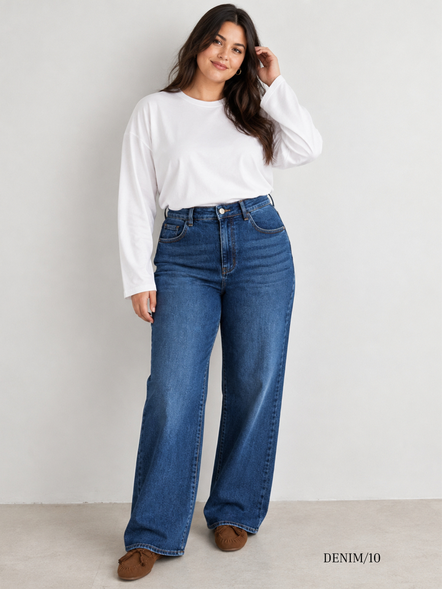 Jean wide leg bleu foncé face