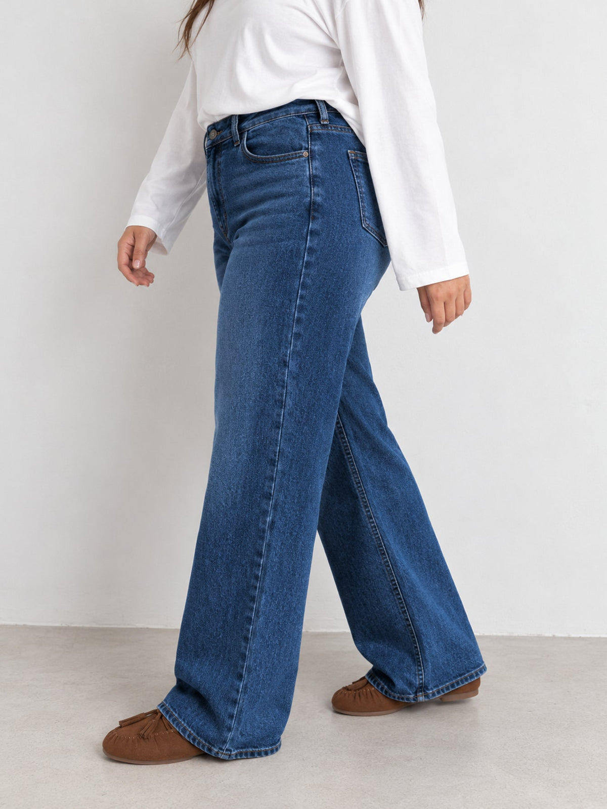 Jean wide leg bleu foncé profil