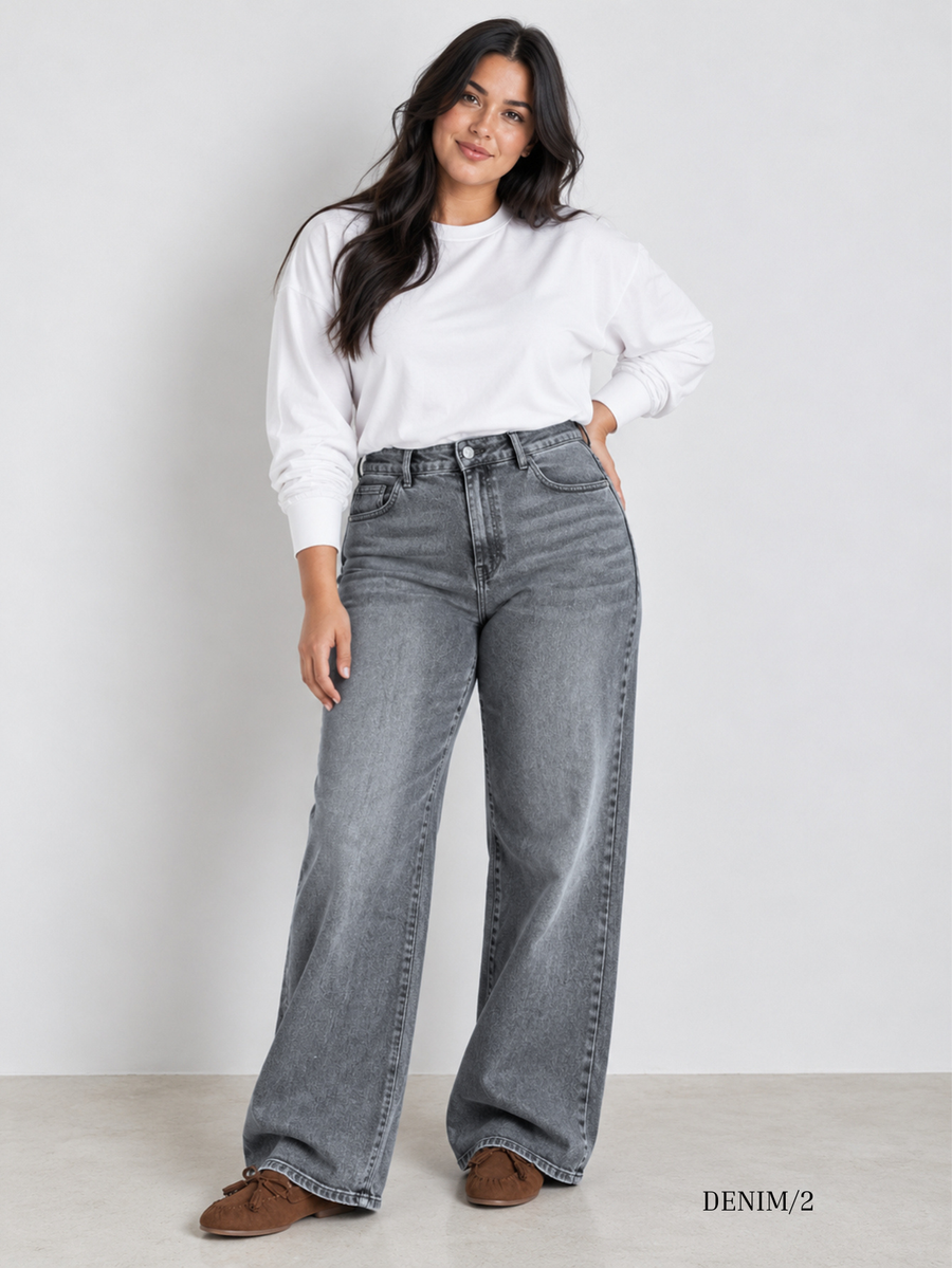 Jean wide leg gris clair face