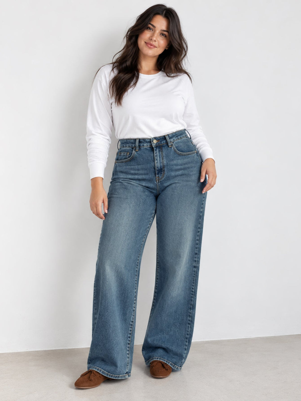 Jean wide leg bleu délavé packshot face