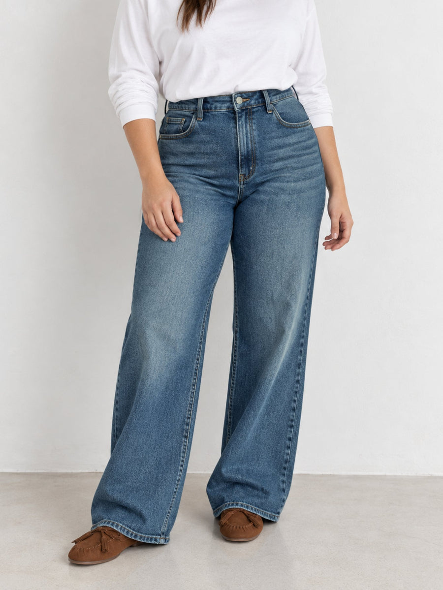 Jean wide leg bleu délavé packshot dos