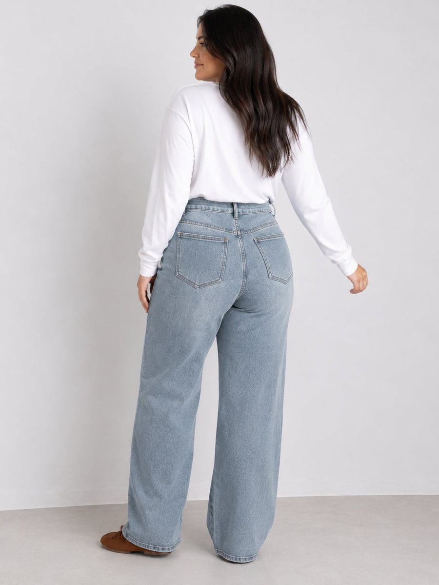 Jean wide leg bleu clair dos