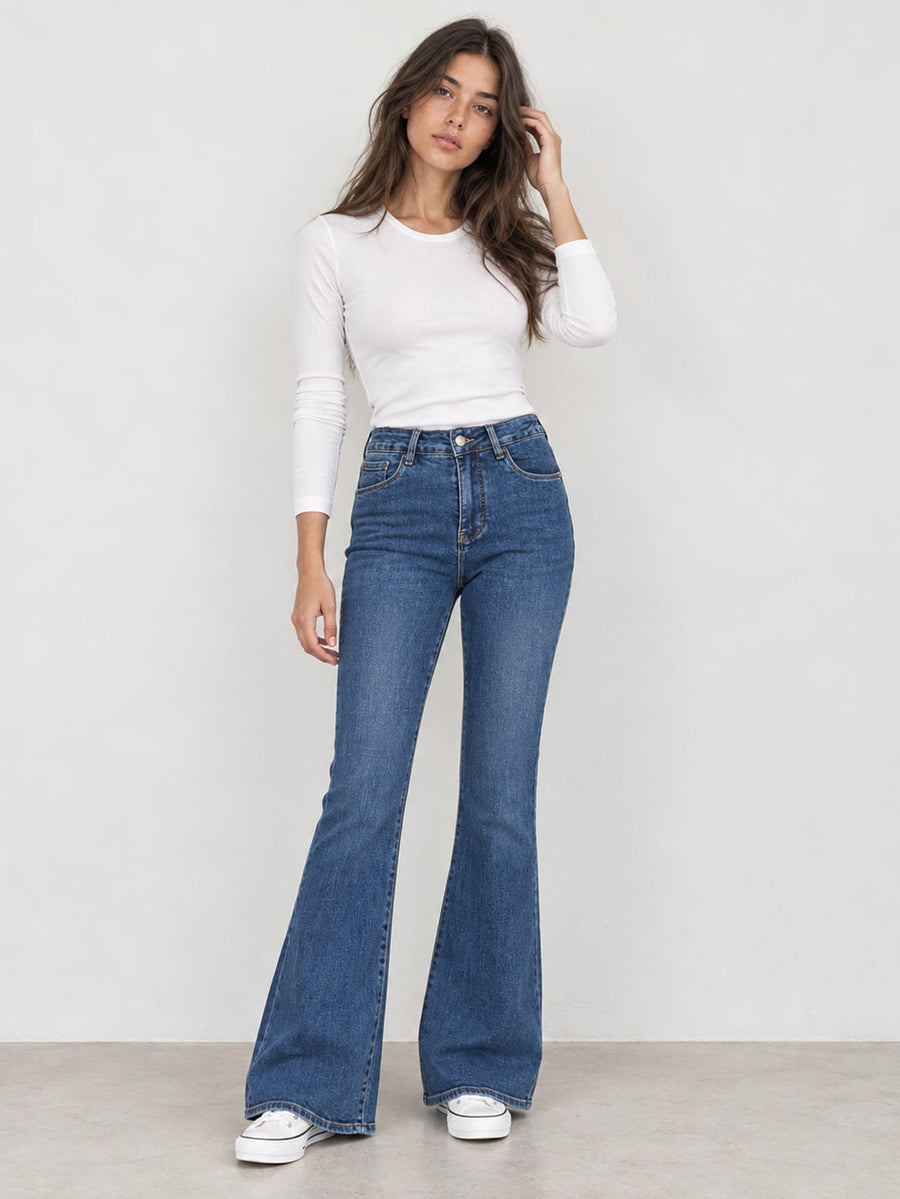 jean flare bleu moyen face