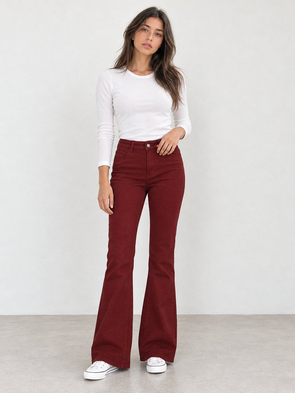 jean flare marron détail empiècement