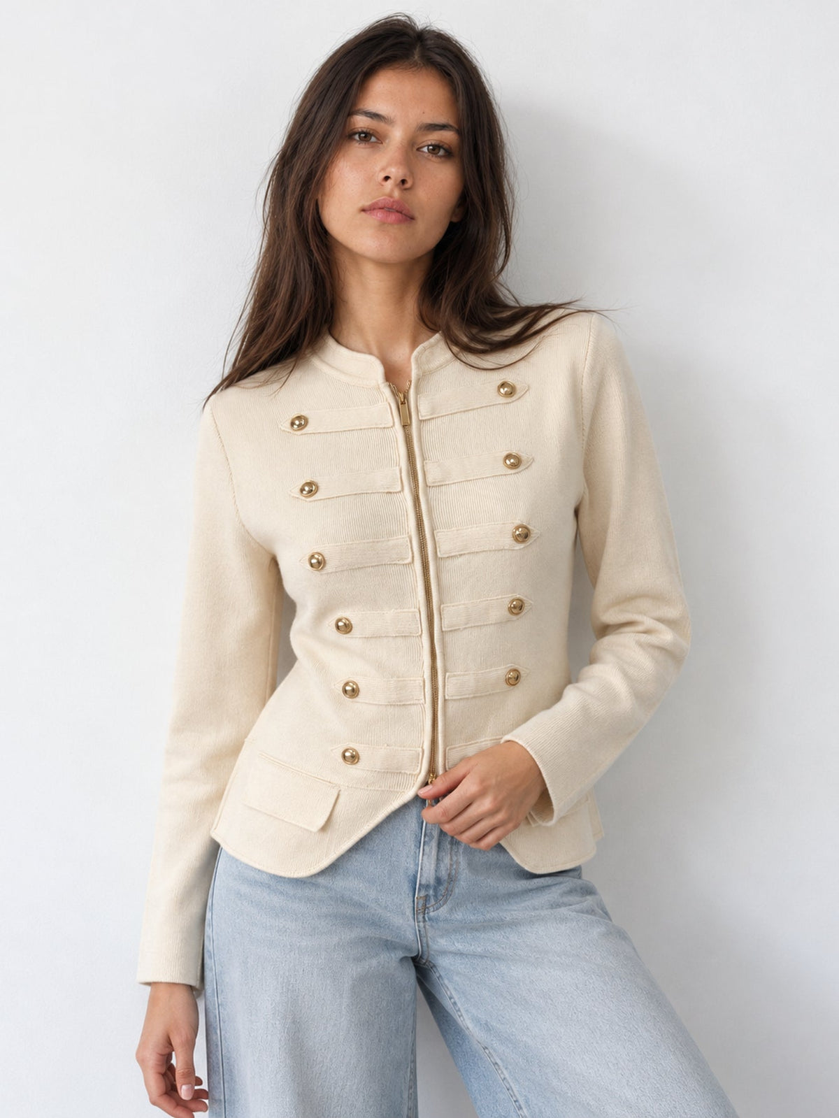 veste en maille officier écrue zippée