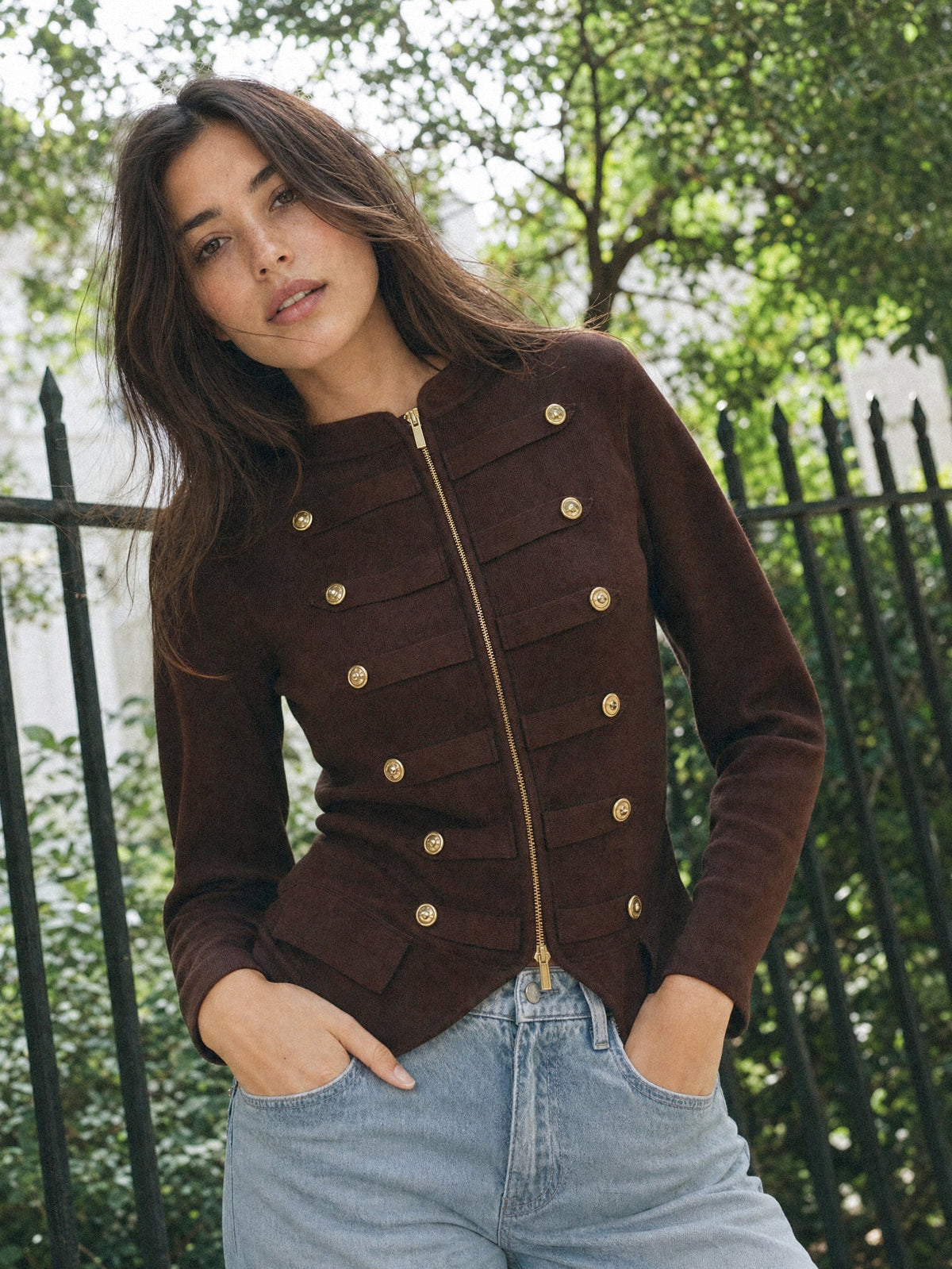 veste marron poches à rabat